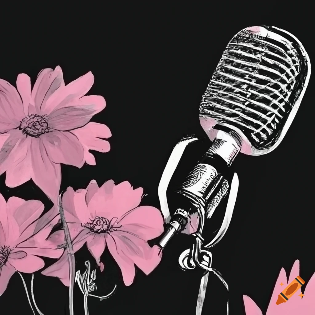 pastel podcast cover with a microphone and flowers