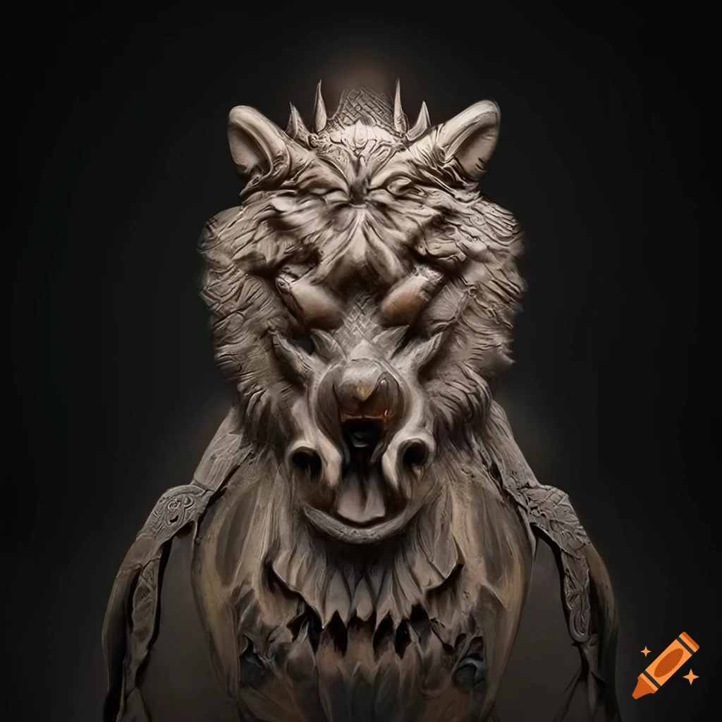 detailed carving of a moth werewolf
