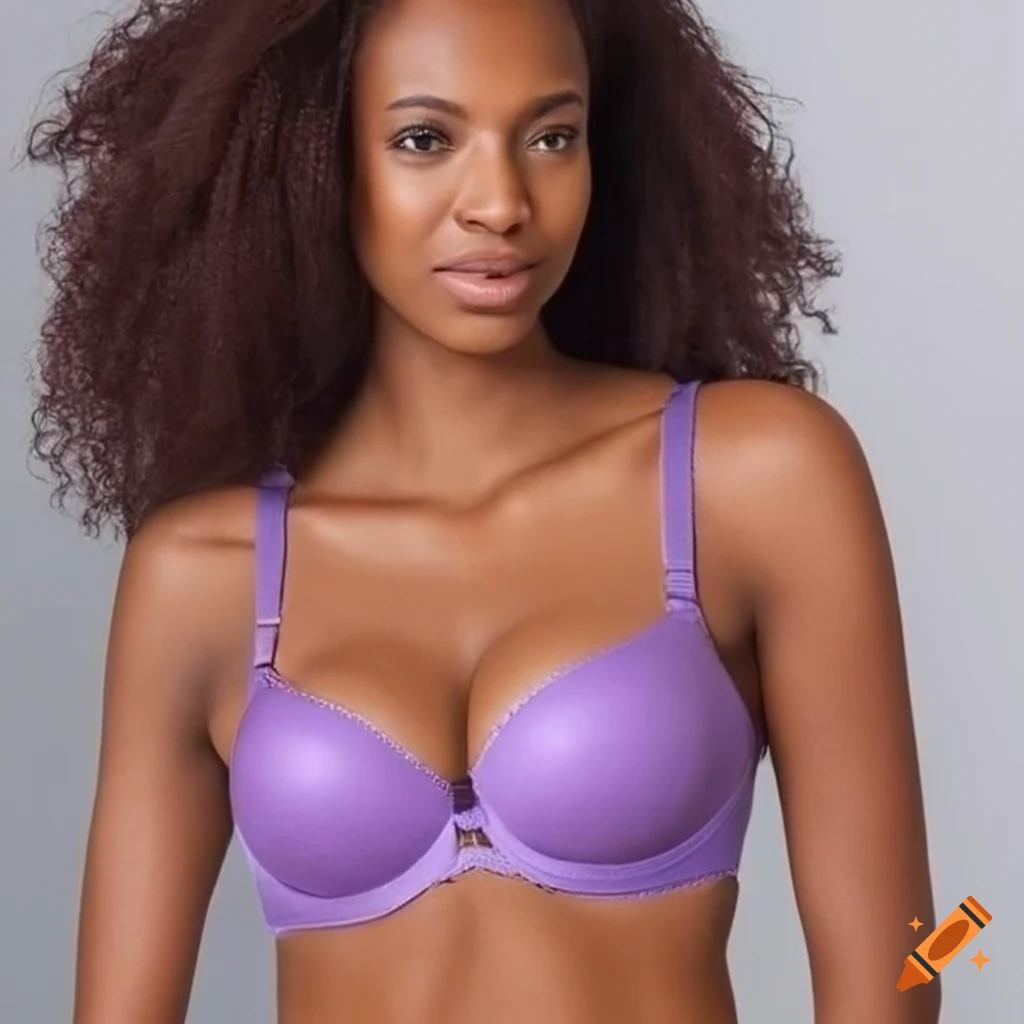 advertisement of a mixed race woman wearing a colorful bra