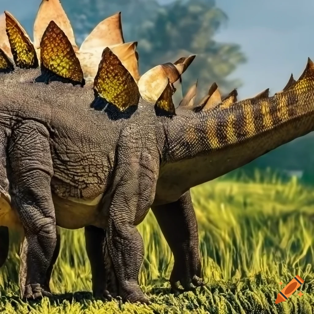 colorful Stegosaurus dinosaur in warm morning light