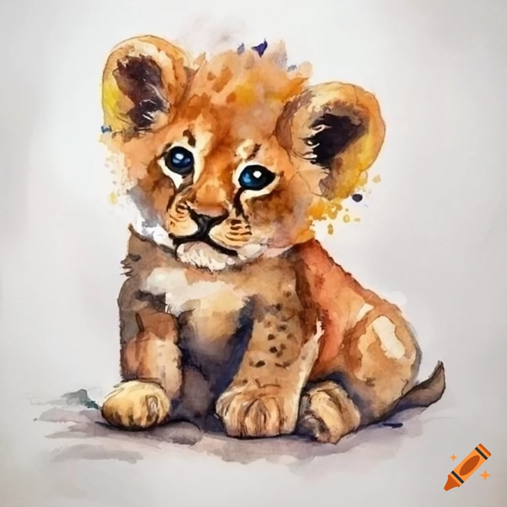 Watercolor of a cute lion cub on Craiyon