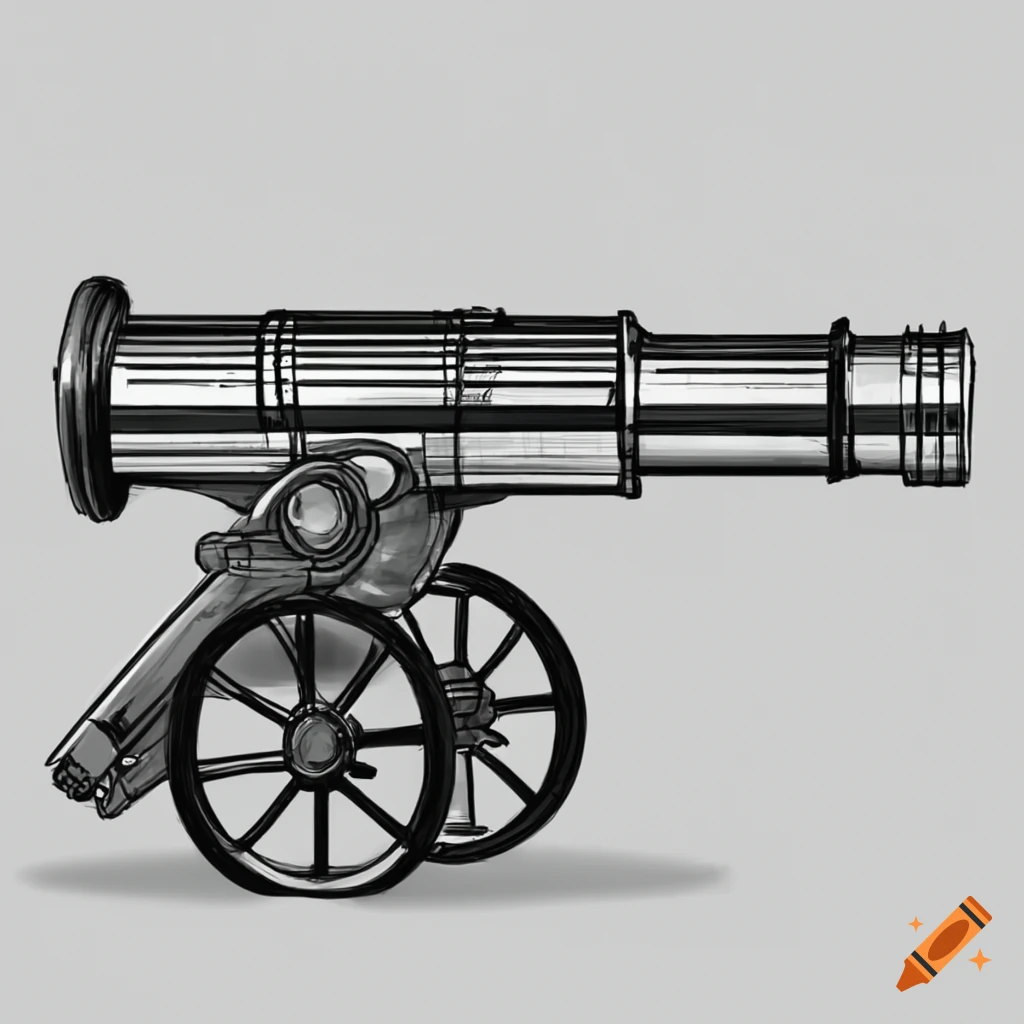 Side view line art of a realistic gatling gun on Craiyon