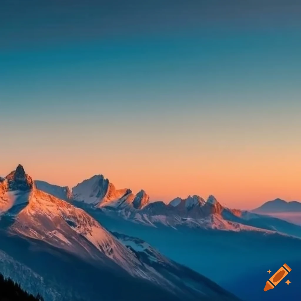 sunset over mountains with white peaks