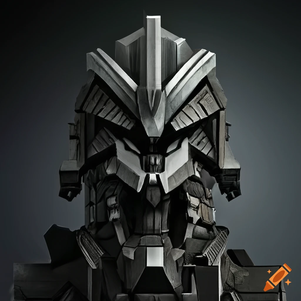 detailed architectural carving inspired by Gundam
