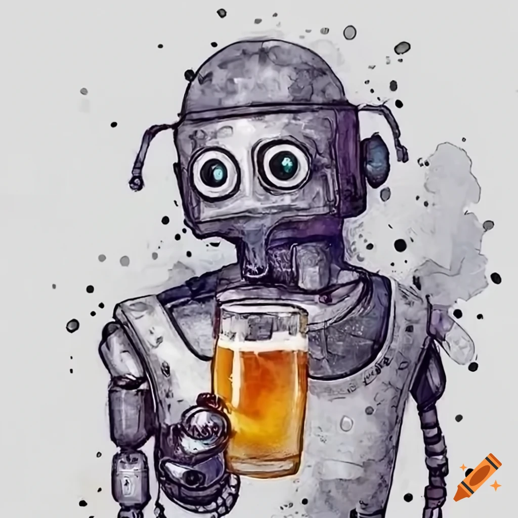 robot enjoying a beer while podcasting
