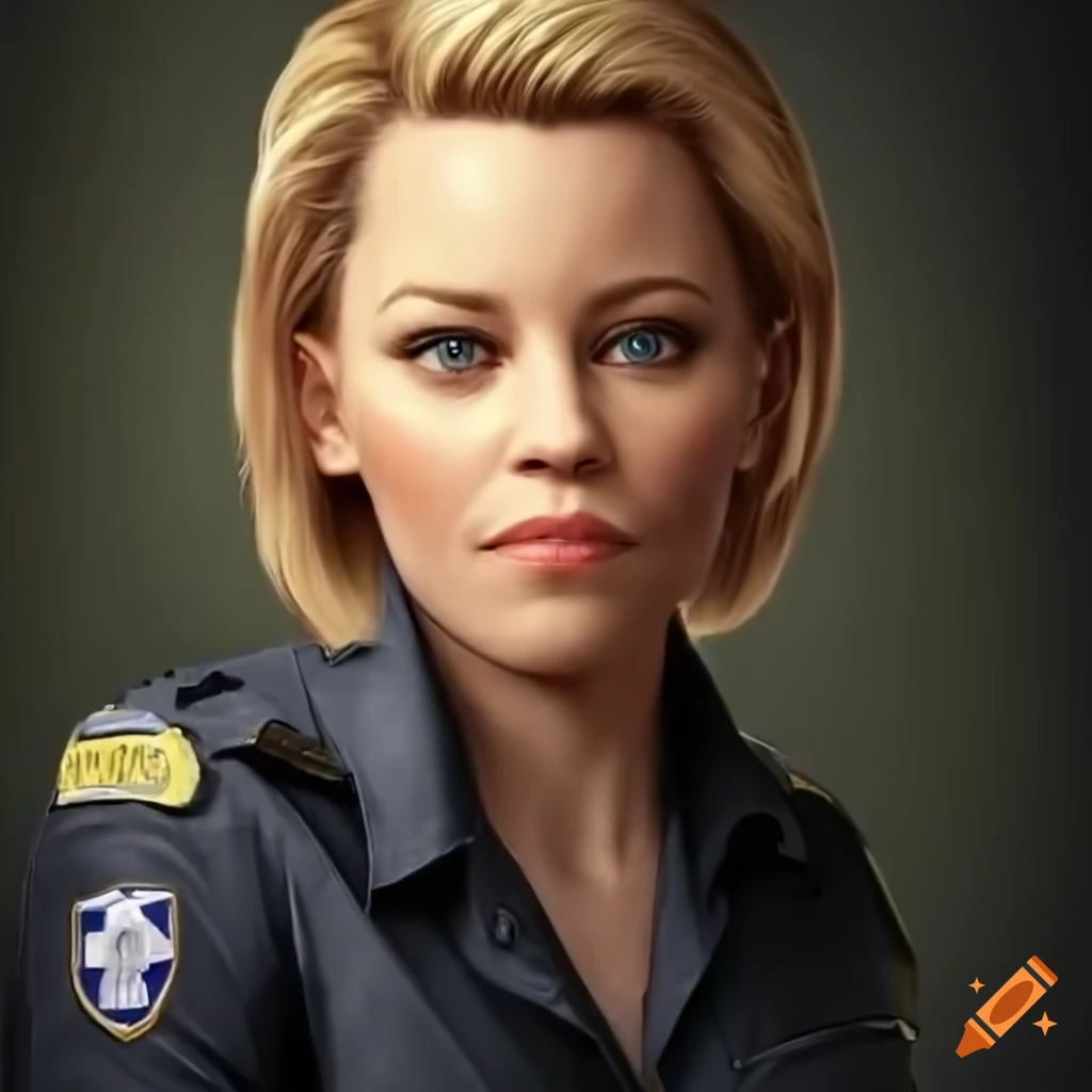 hyperrealistic police portrait of Officer Elizabeth Banks
