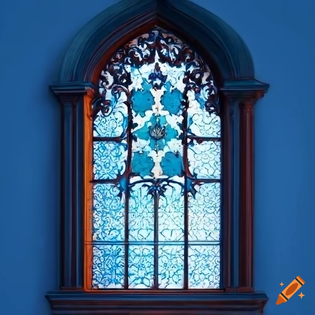 Ornate blue window in islamic art style on Craiyon