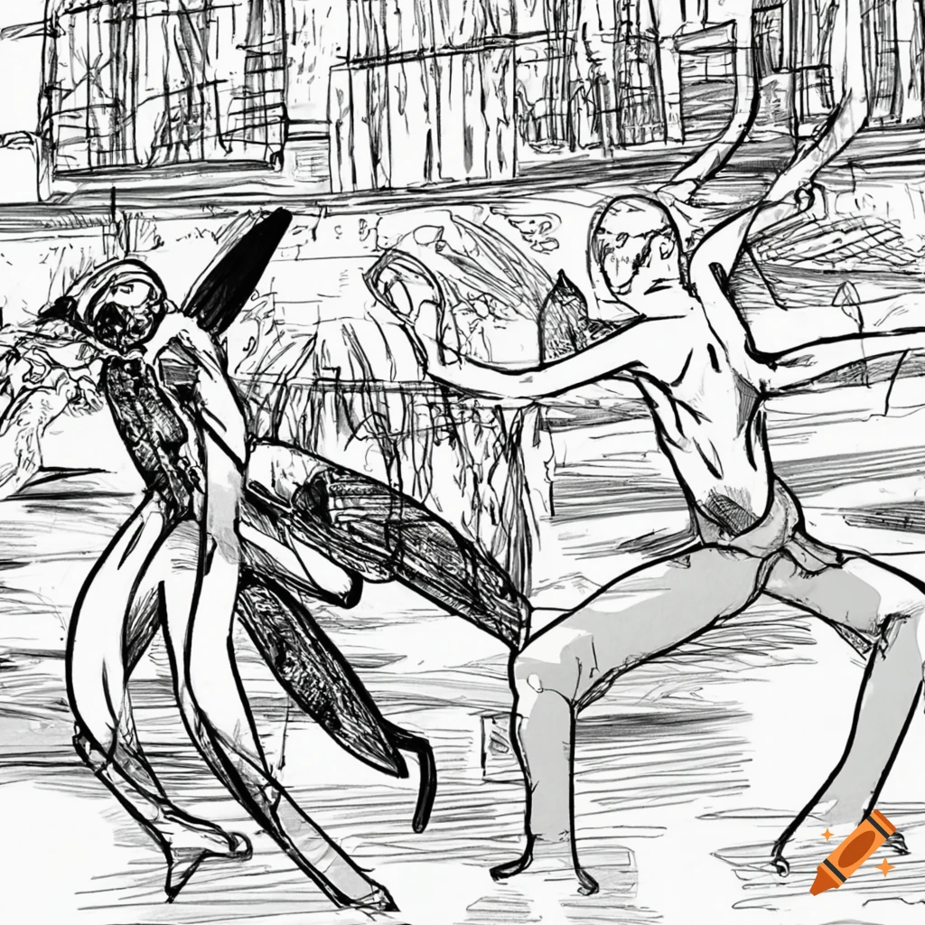 illustration of a street fight between a human and a mosquito