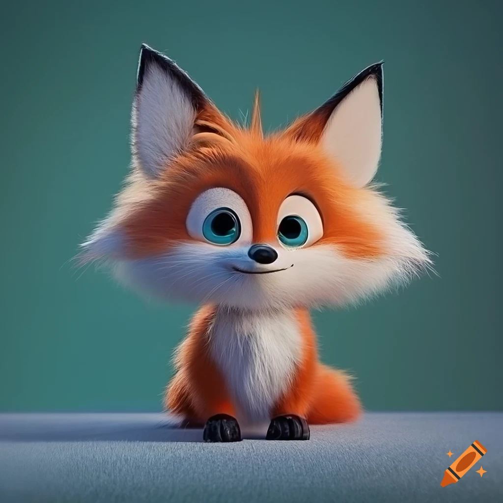 fluffy fox in a Pixar-style 3d render