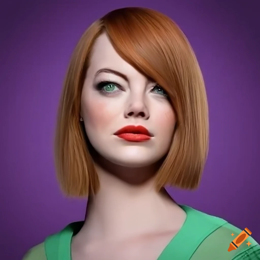 Emma Stone getting a haircut with a green cape
