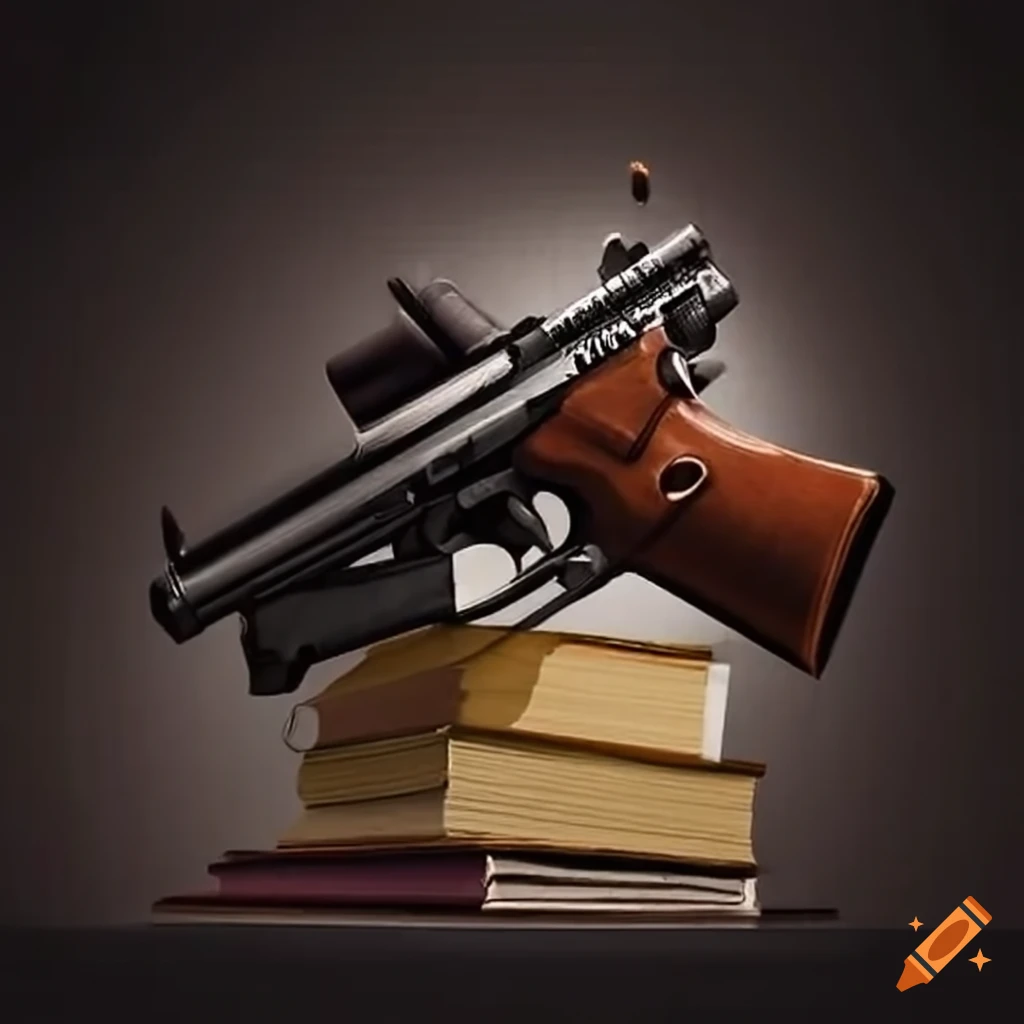 guns shooting at books concept
