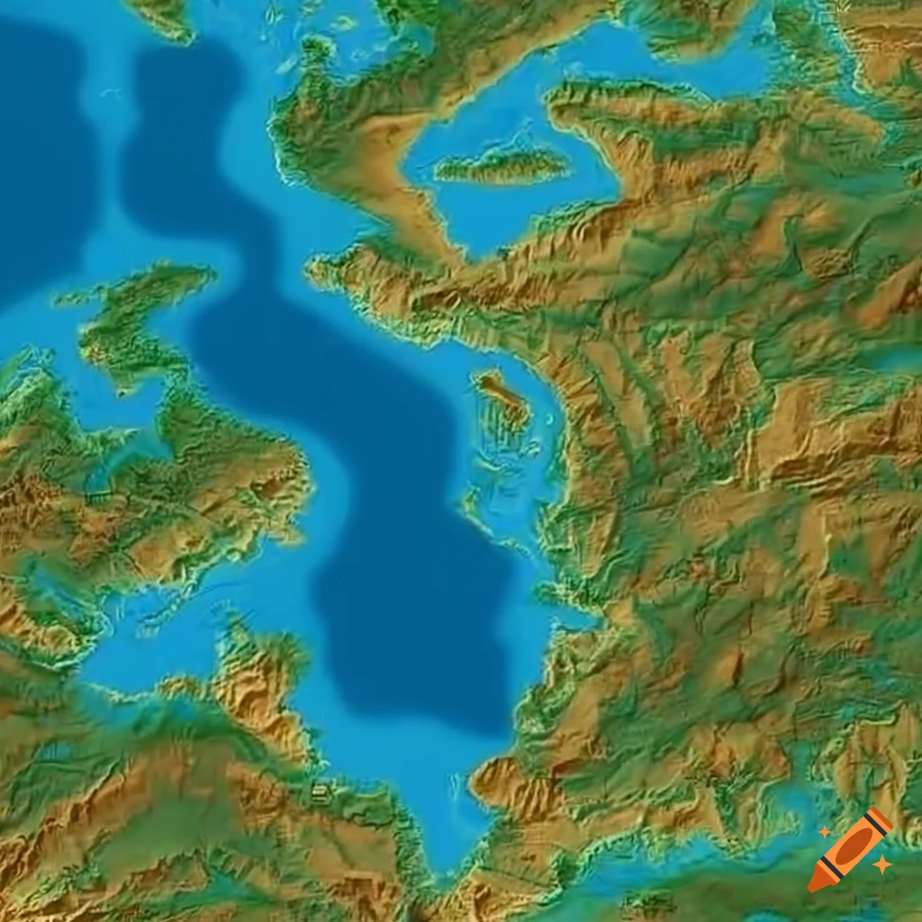 Detailed realistic elevation map with watershed color on Craiyon