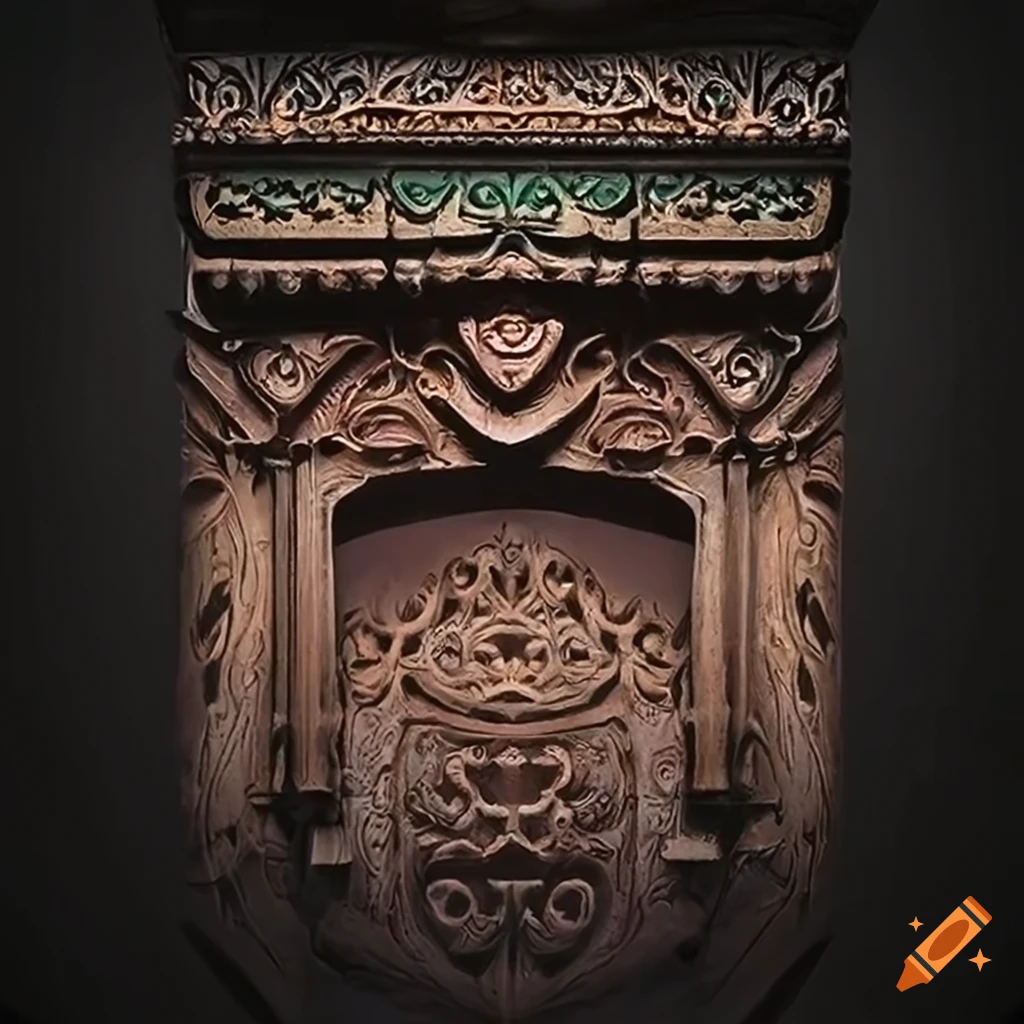 Intricately carved african savannah landscape in dark ebony wood on Craiyon