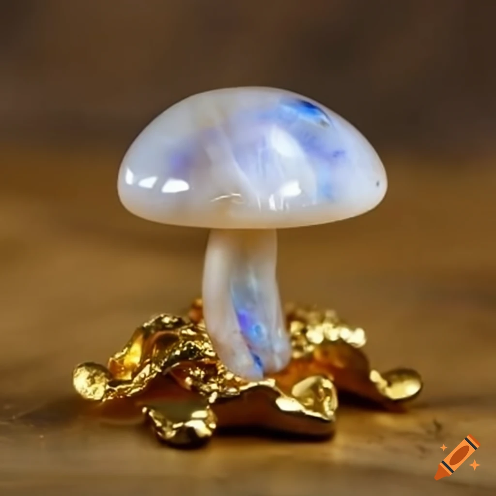 moonstone mushroom growing on gold