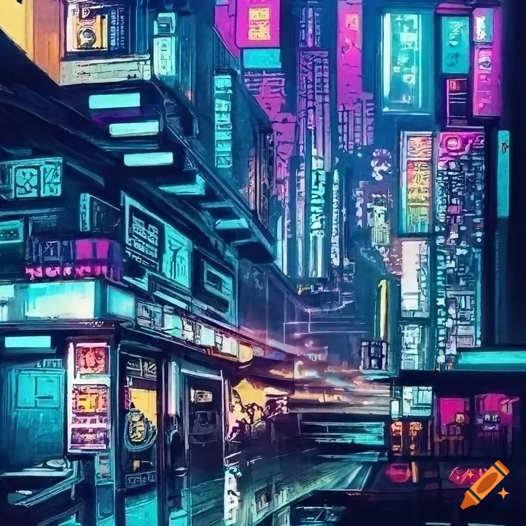 ukiyo-e style illustration of a hyper futuristic city