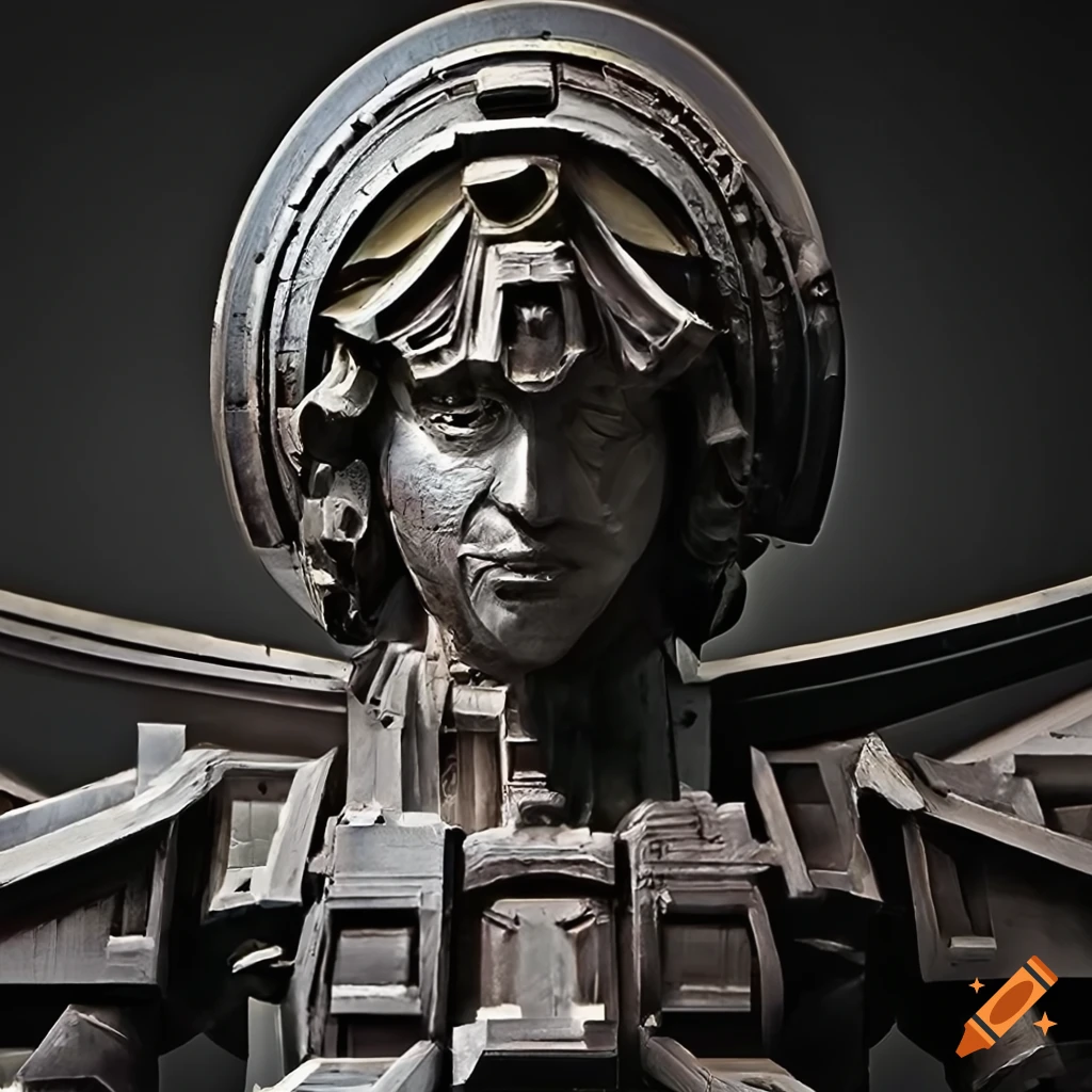 detailed sculpture of a Gundam motif