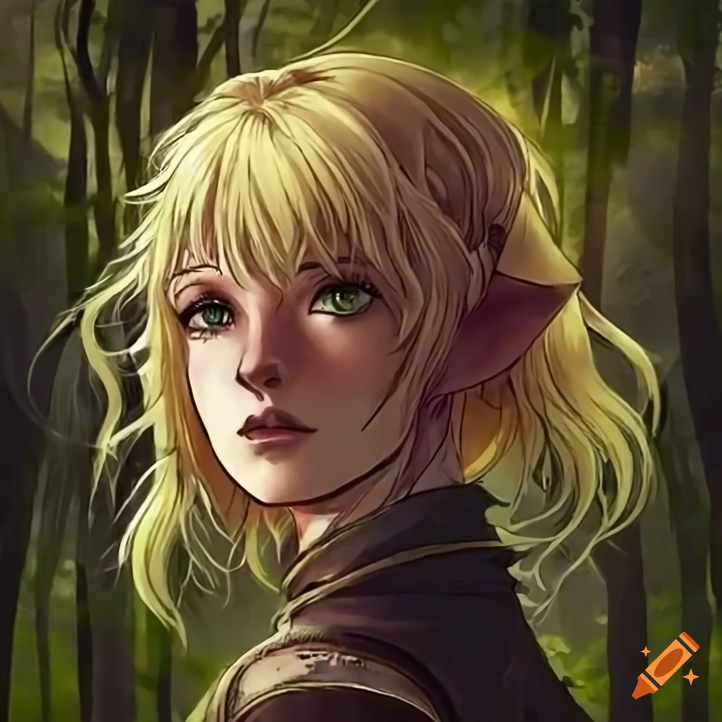 Medieval elf with blonde hair in the forest on Craiyon