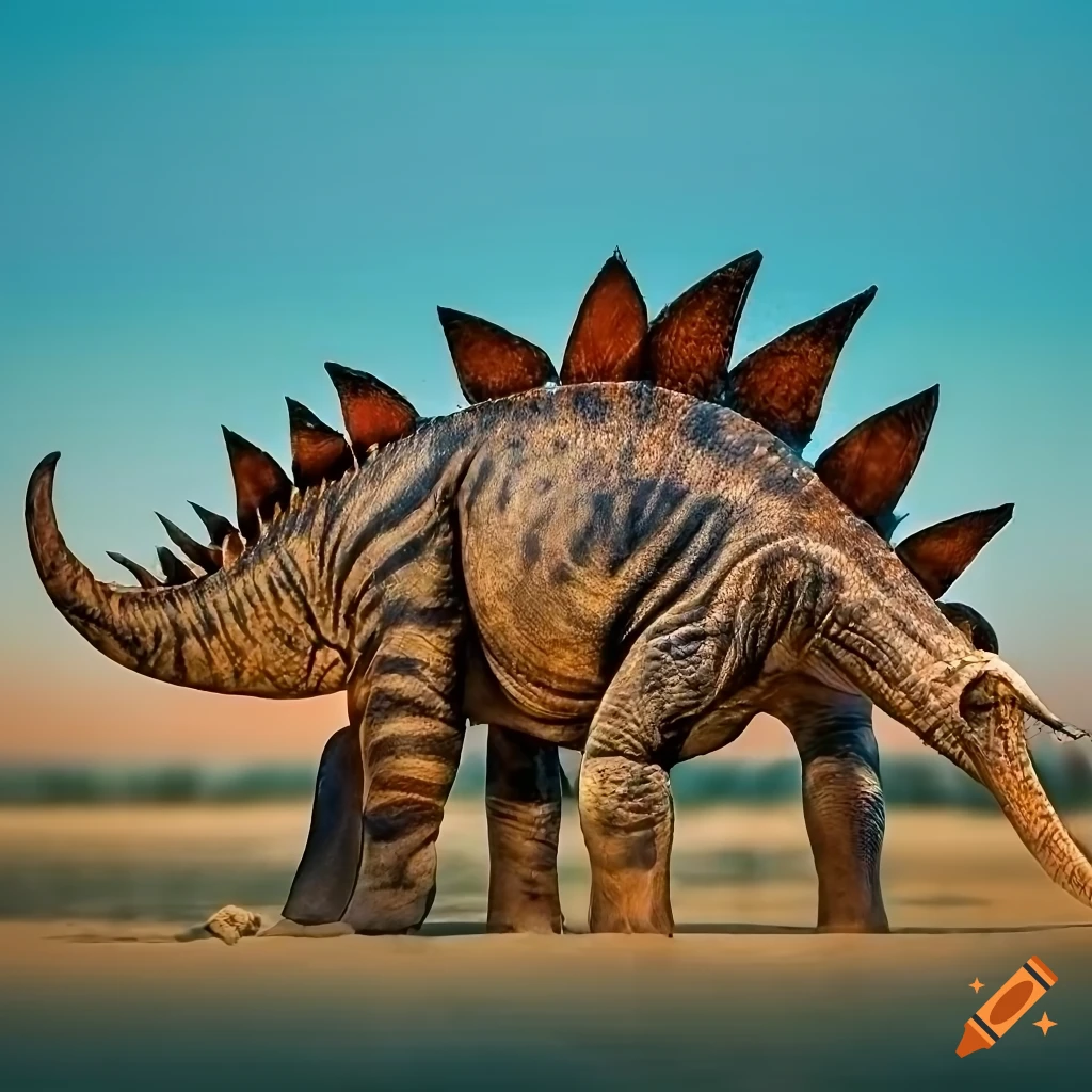 artwork of a unique stegosaurus with okapi color pattern