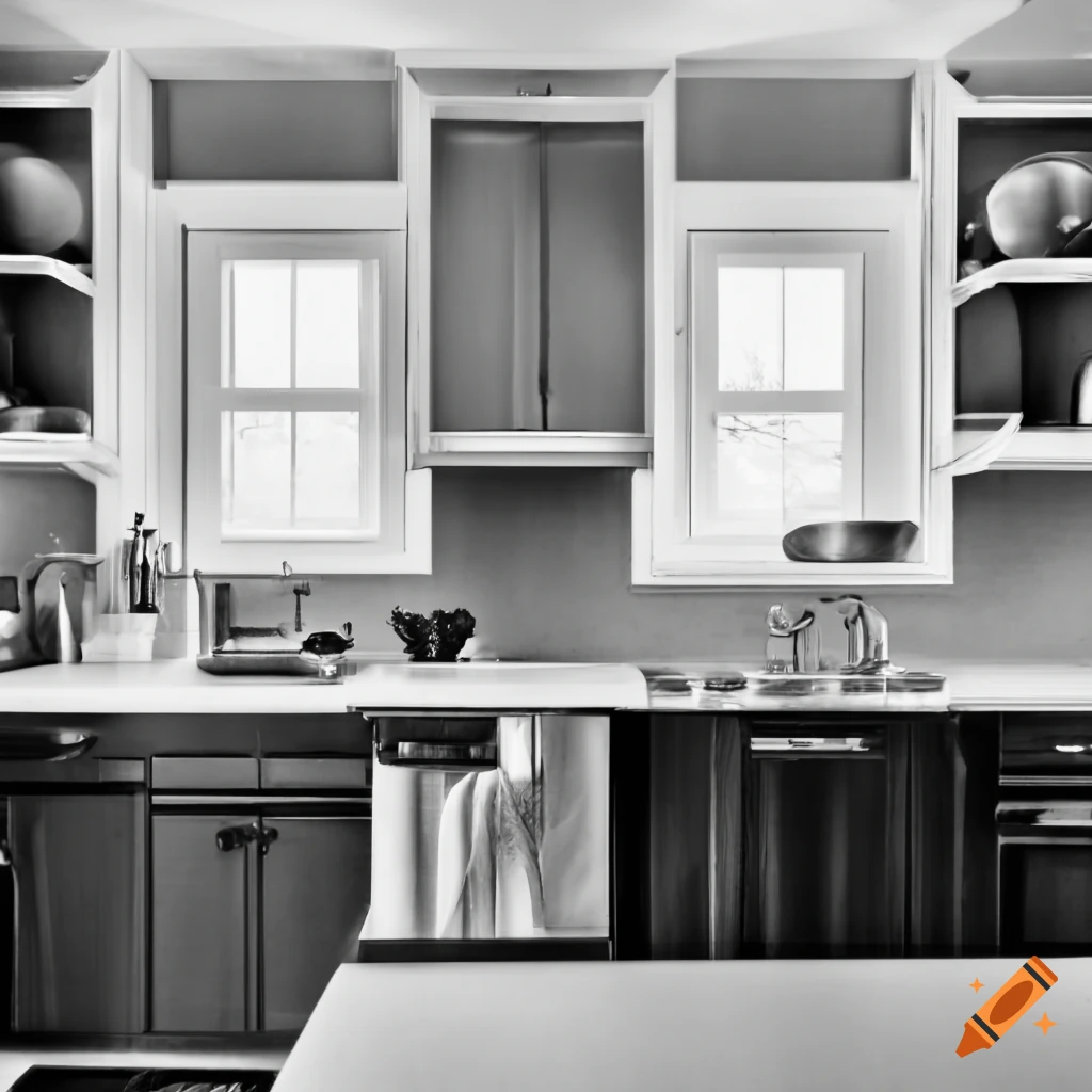 Minimalist black and white kitchen illustration on Craiyon