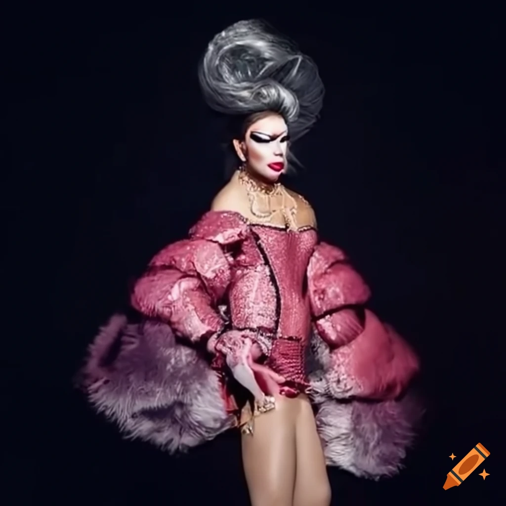 fierce drag queen in a puff jacket-themed outfit