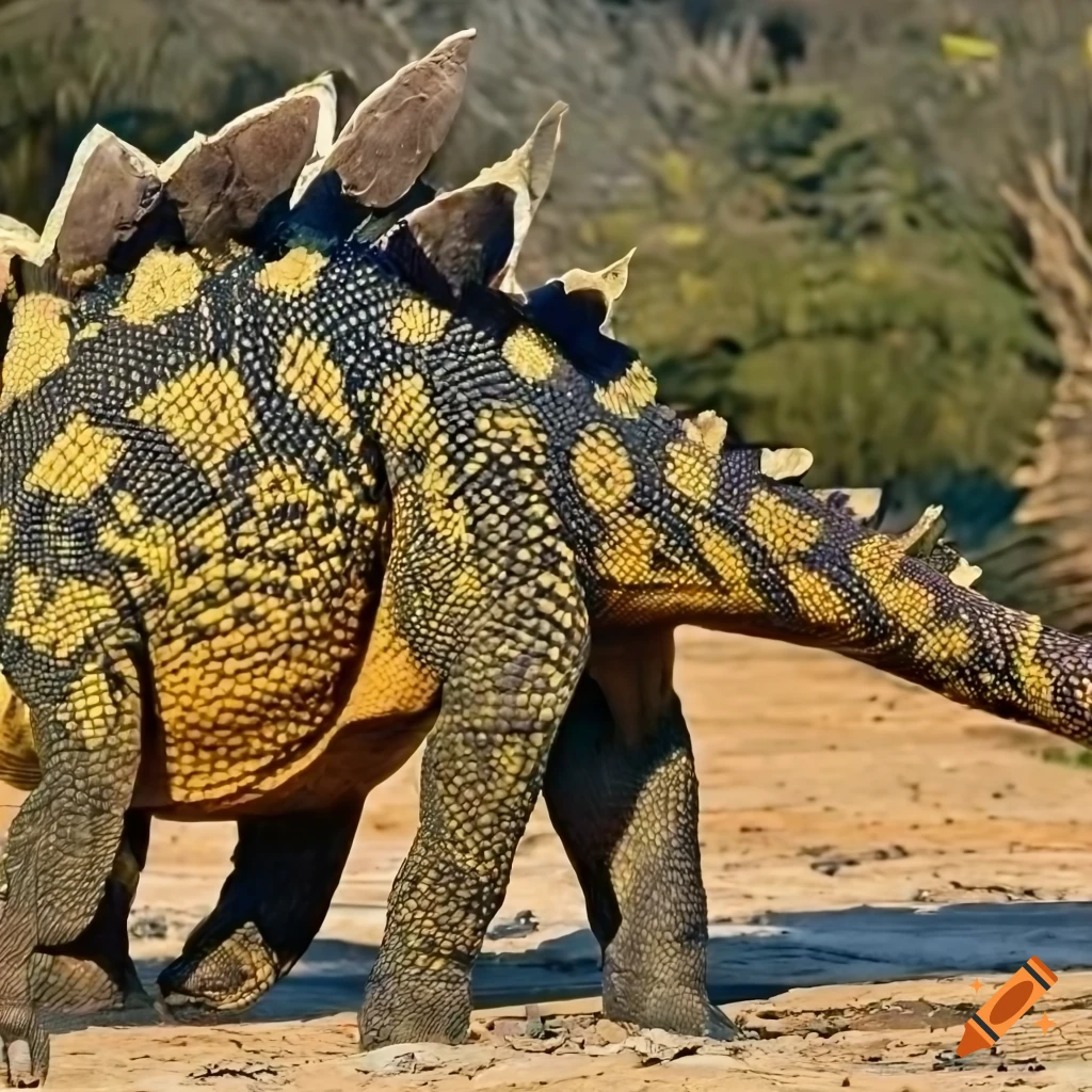 colorful Stegosaurus dinosaur in warm morning light