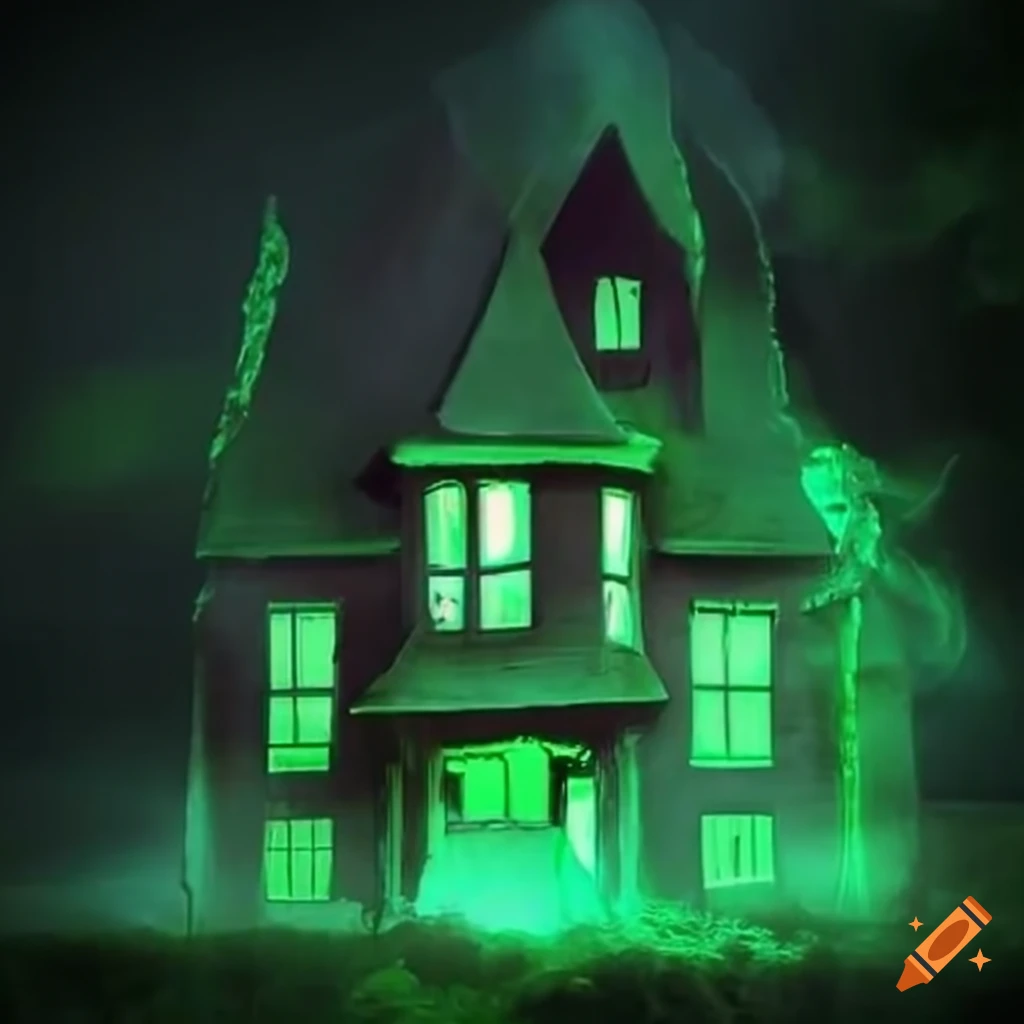 Burning house with green flames