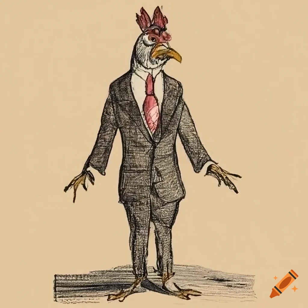 Sketch of a chicken in a suit on Craiyon