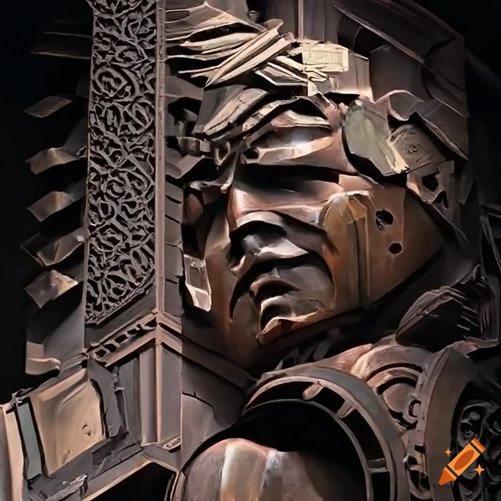 detailed sculpture of a Gundam motif