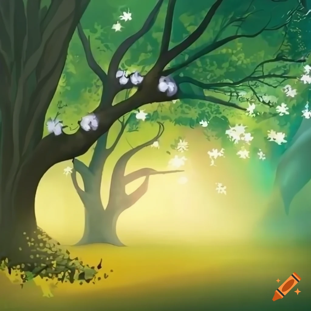 Whimsical sunlit trees for a storybook