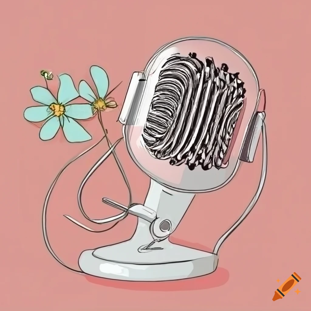 pastel podcast cover with a microphone and flowers