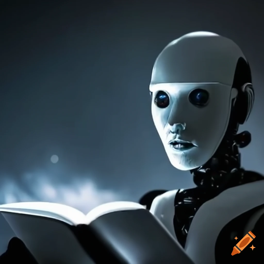 AI robot reading a book