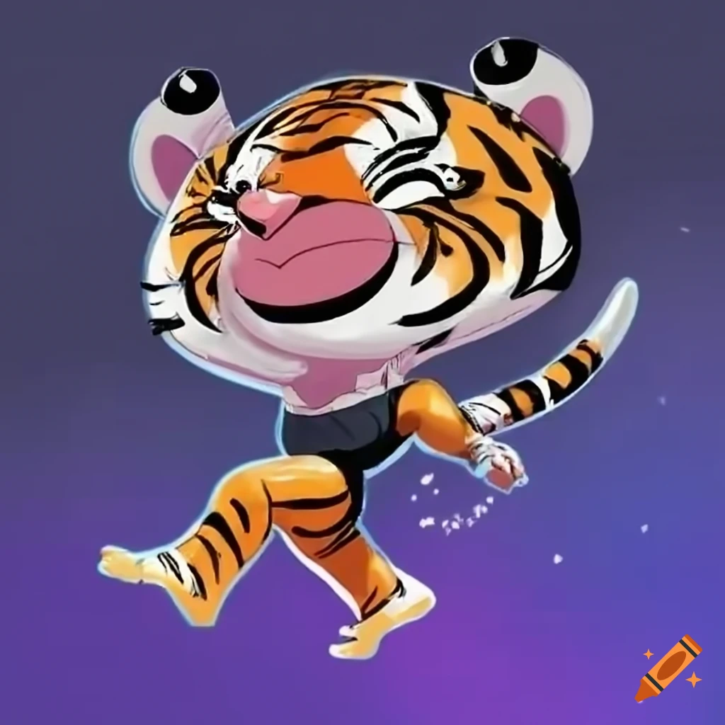 Tiger mascot doing aerobic gymnastics