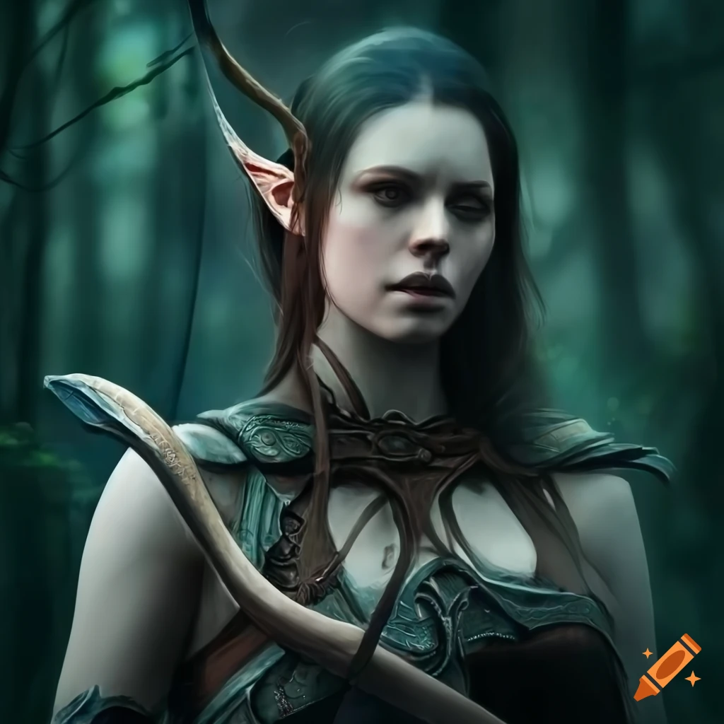 Portrait of an elven warrior in a dark enchanted forest