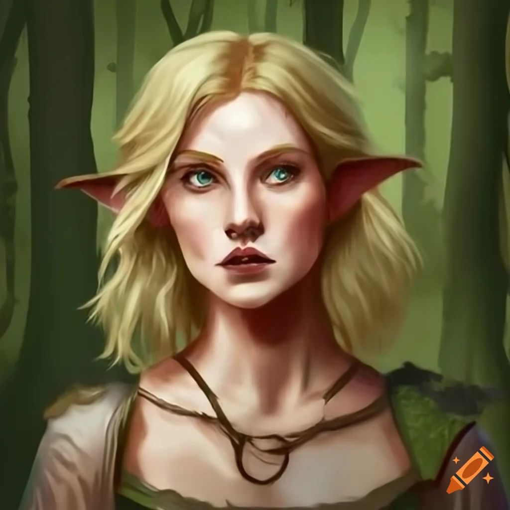 Image of a blonde elf in the forest on Craiyon