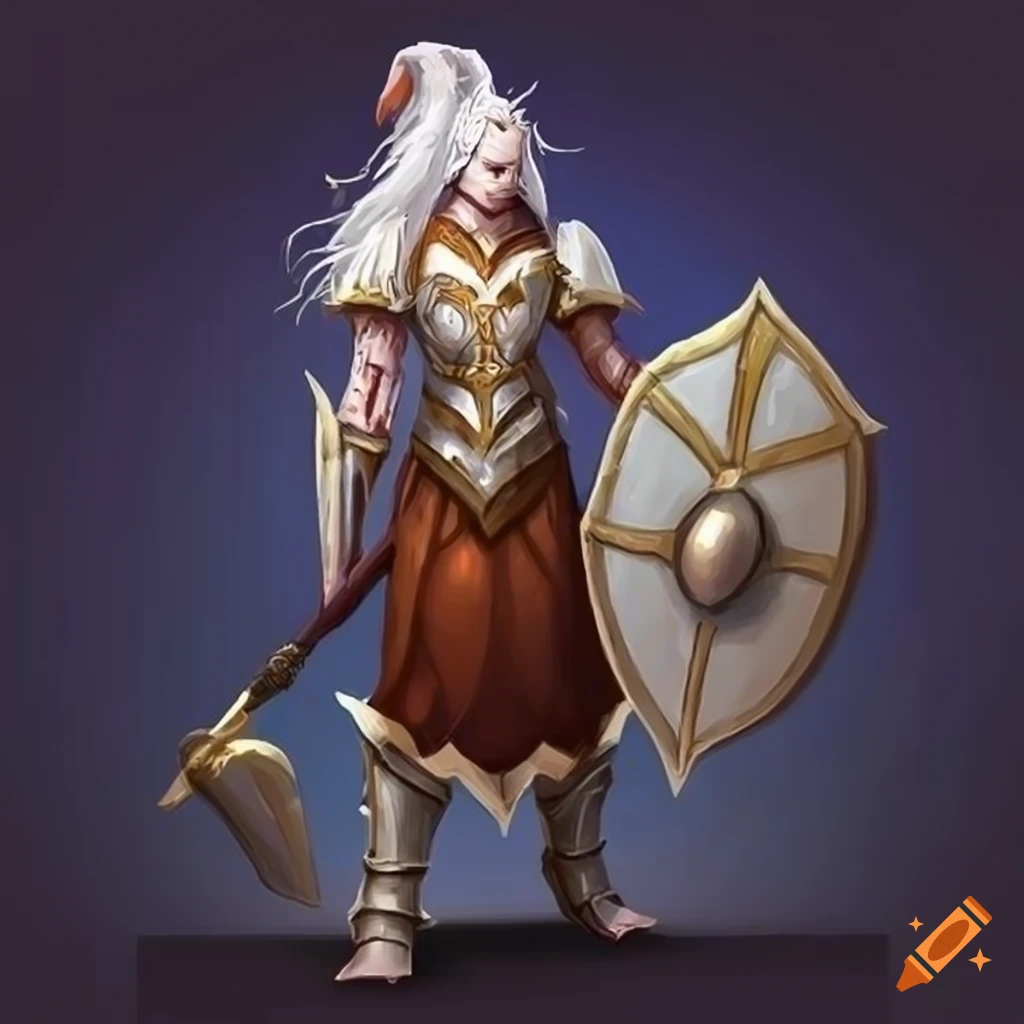 Albino Naga Cleric In Armor With Hammer And Shield On Craiyon