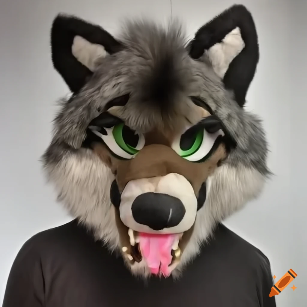 wolf fursuit head with open mouth