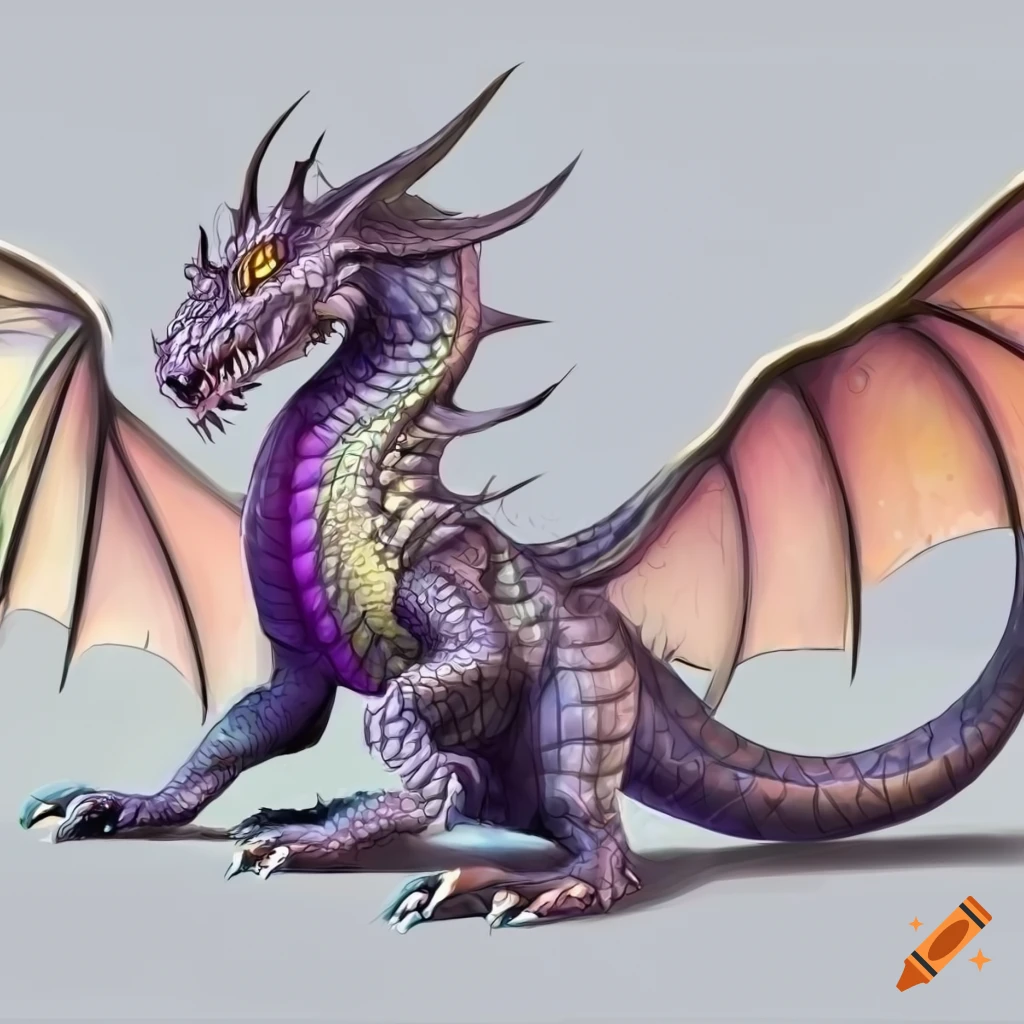 detailed side view illustration of a dragon with wings