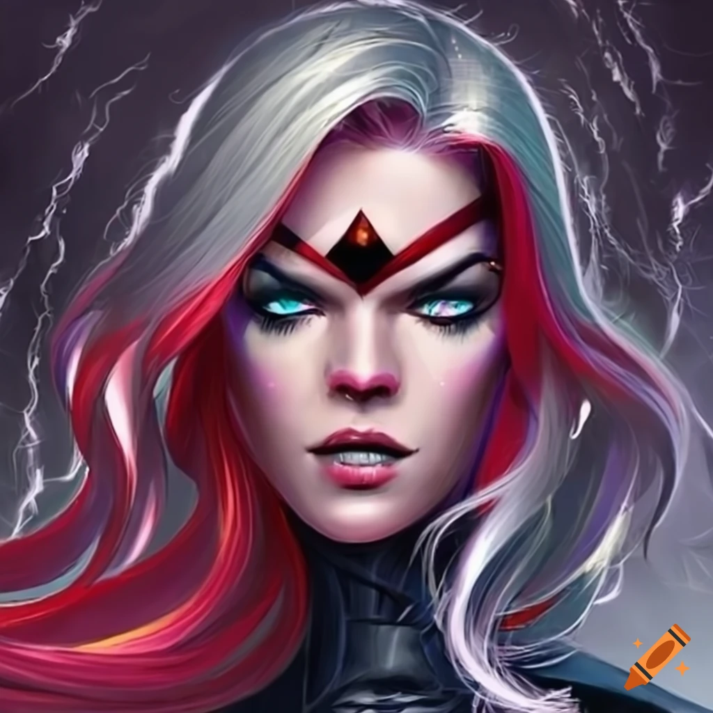 Artwork of a fierce superheroine with lightning powers