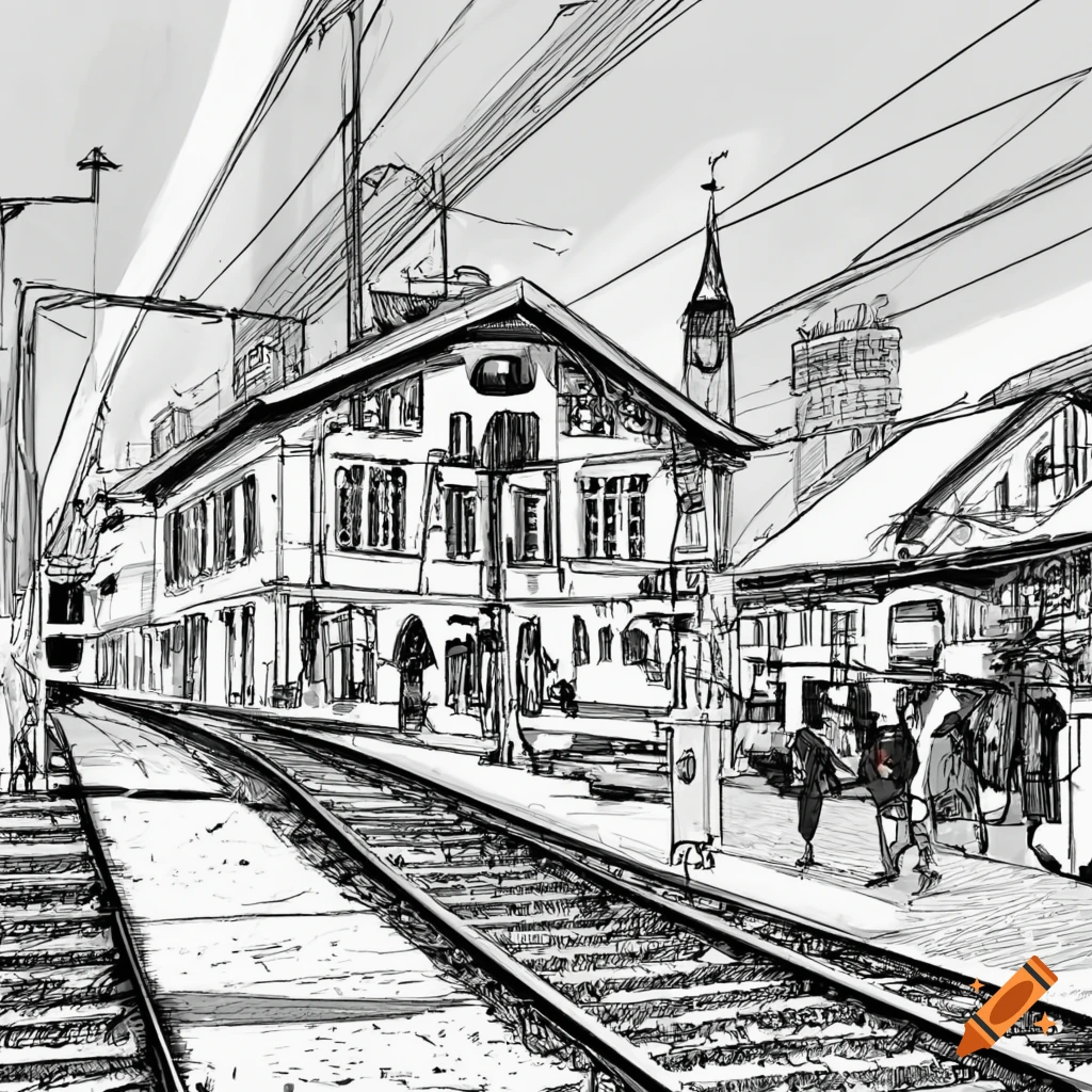 Perspective drawing of railway station | Perspective sketch, Perspective  drawing architecture, Hand lettering art