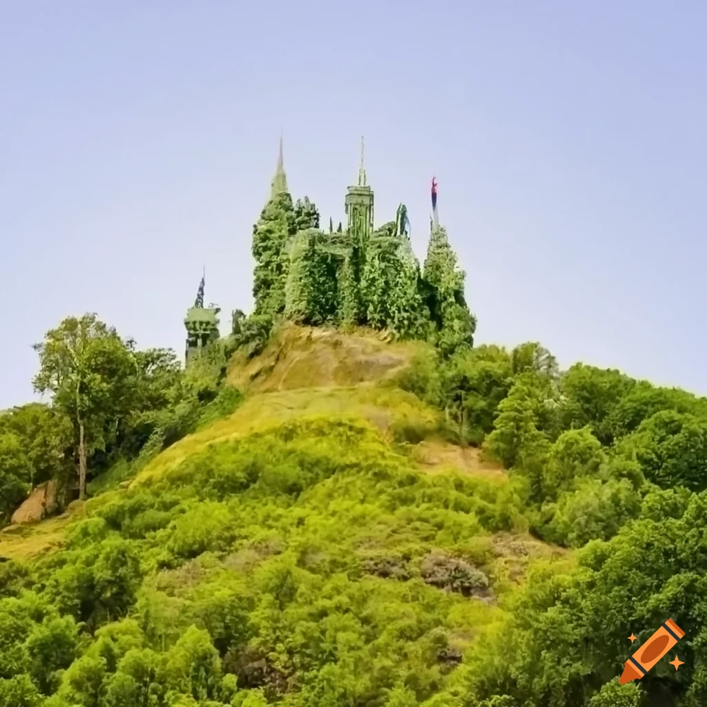 Castle on a hilltop in a forest on Craiyon