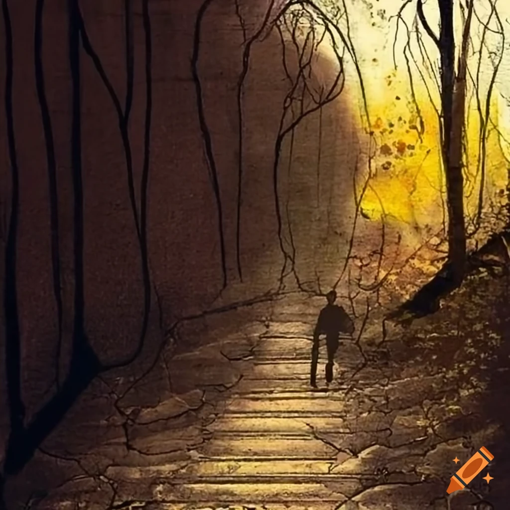 silhouette walking on a path