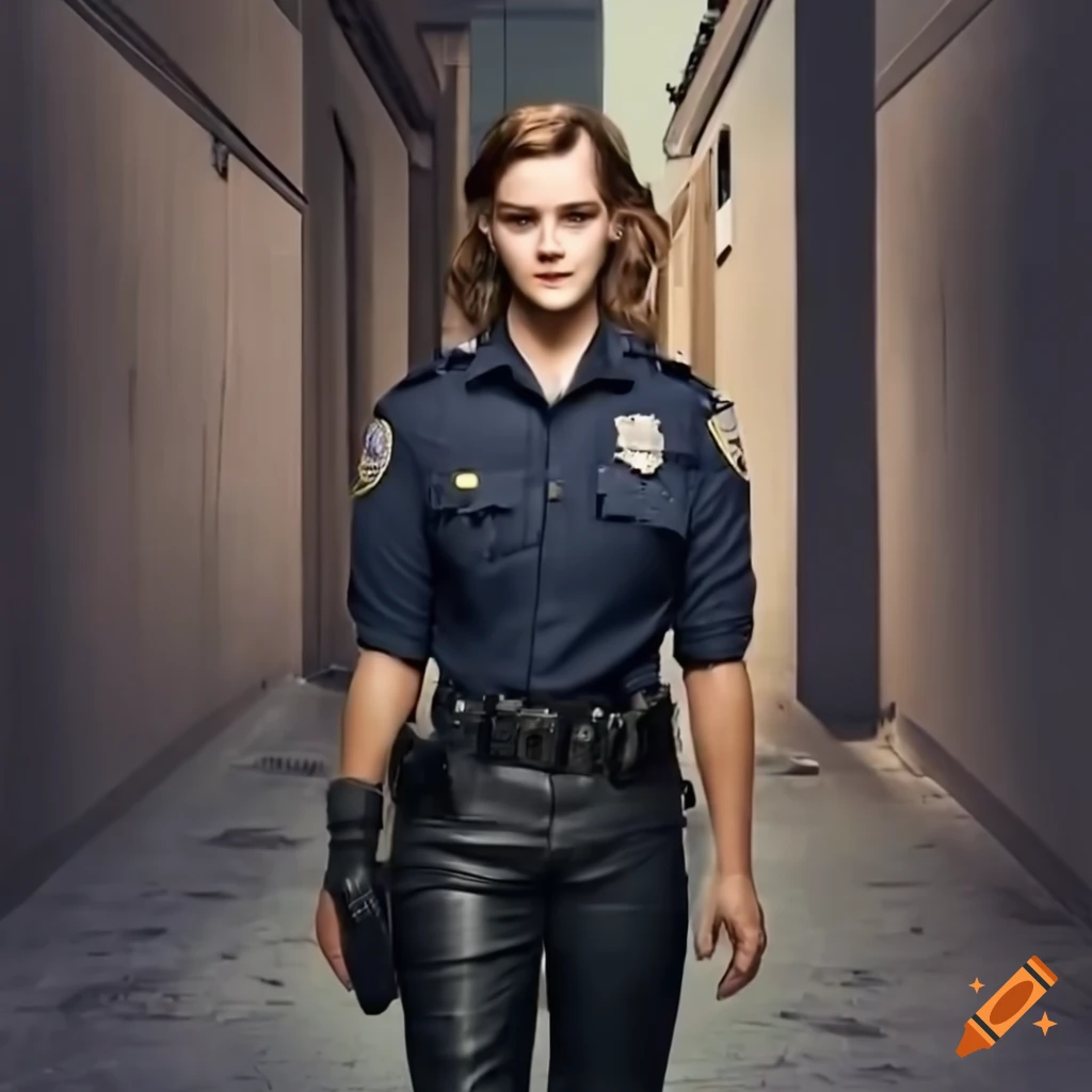 Detailed police photograph of emma watson as a police officer on Craiyon