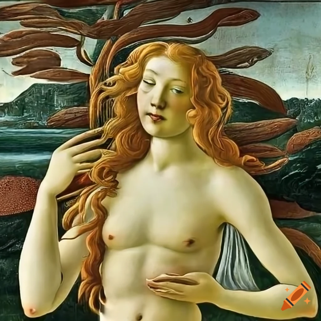 Sandro botticelli's painting 'birth of venus' featuring greta thunberg as  venus on Craiyon