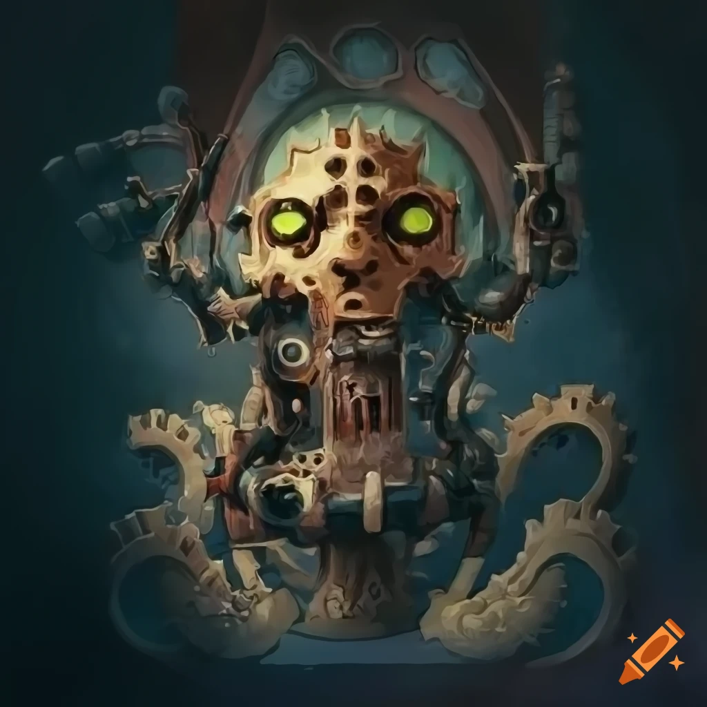 Cover art of a machine with gears and wires on Craiyon