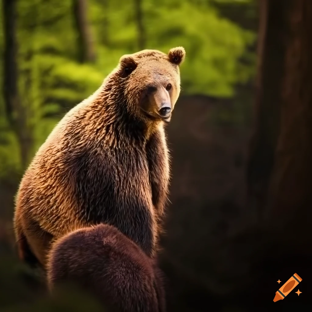 humorous image of a grizzly bear in clothes looking back