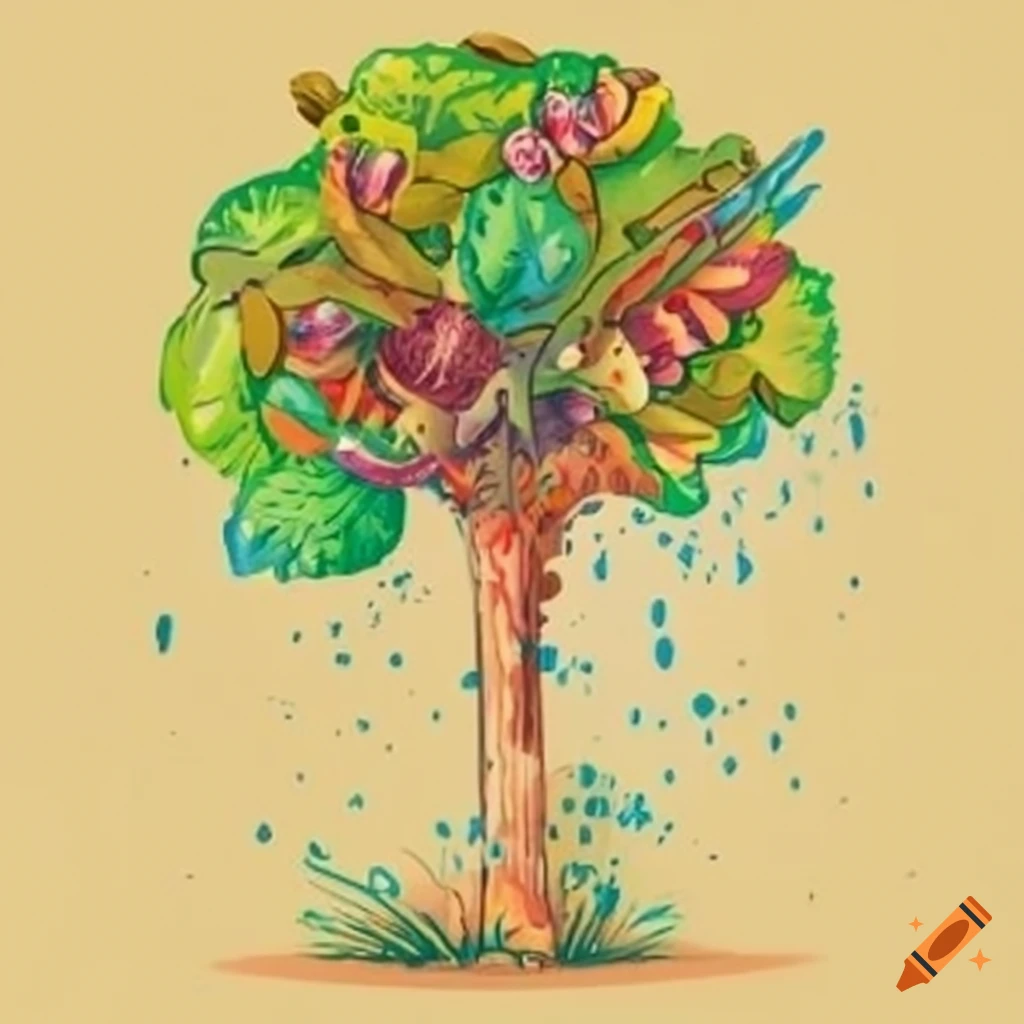 Tree with ice cream fruits on craiyon
