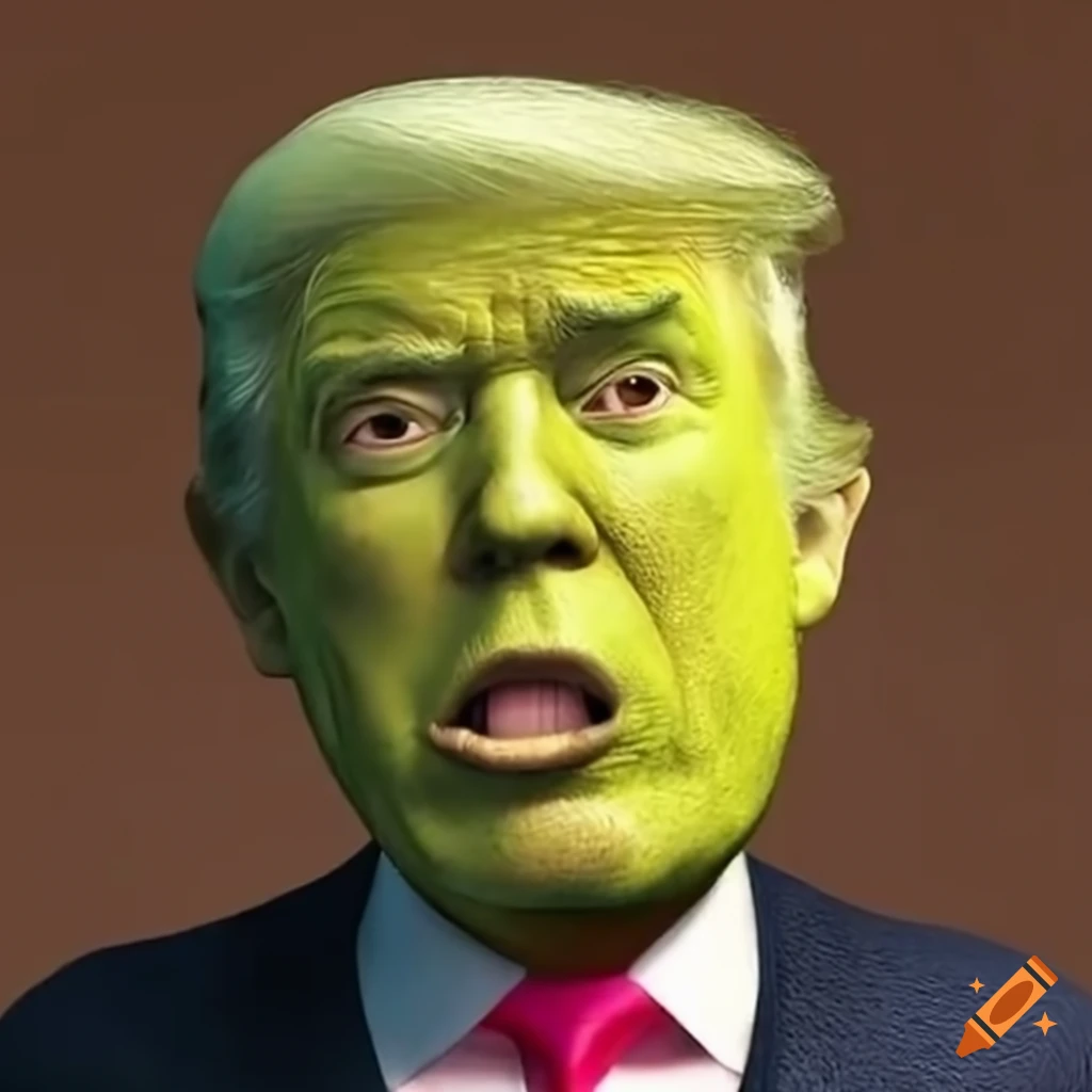 Satirical image of donald trump with shrek's face