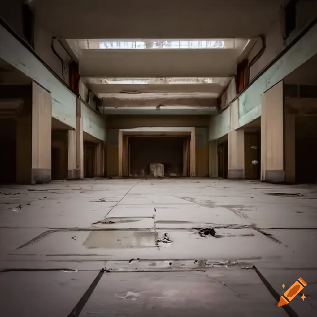 dramatic lighting in an abandoned food court