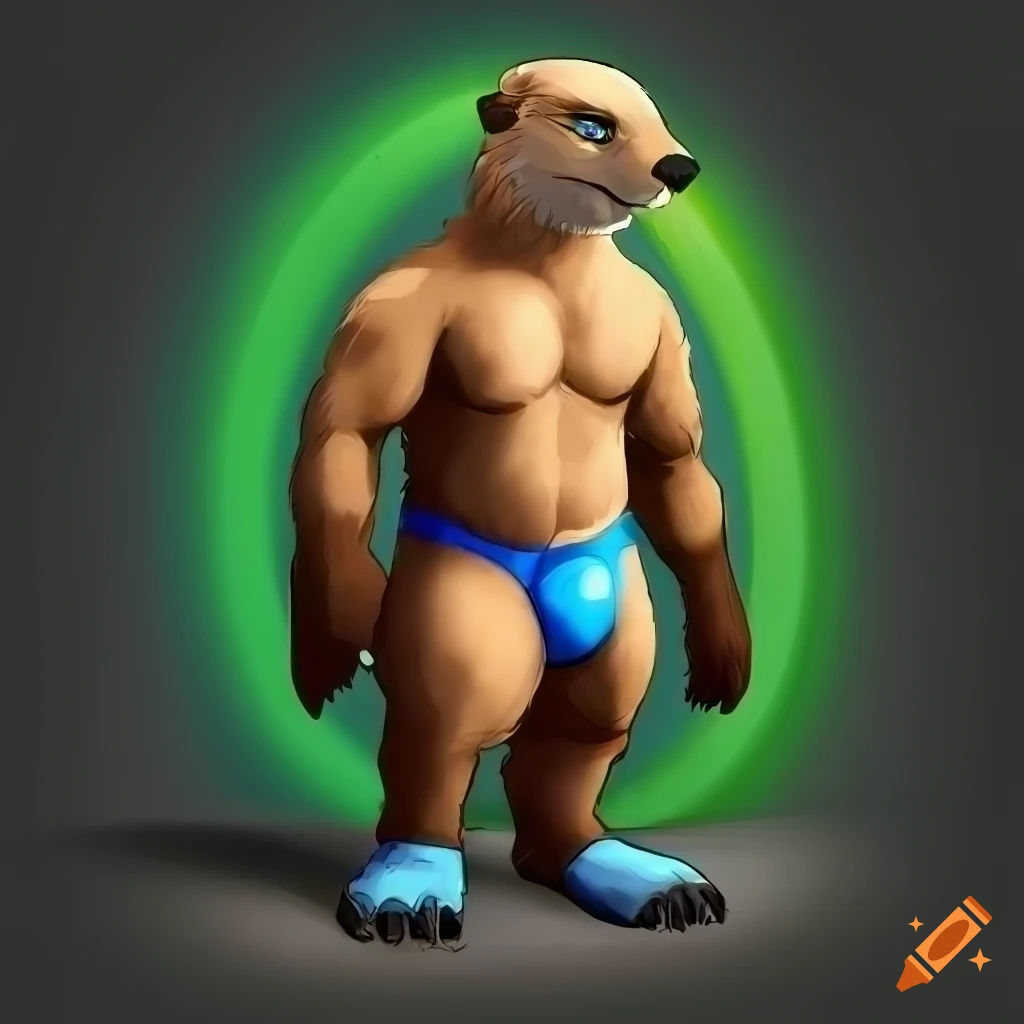digital artwork of a seductive male otter with blue eyes