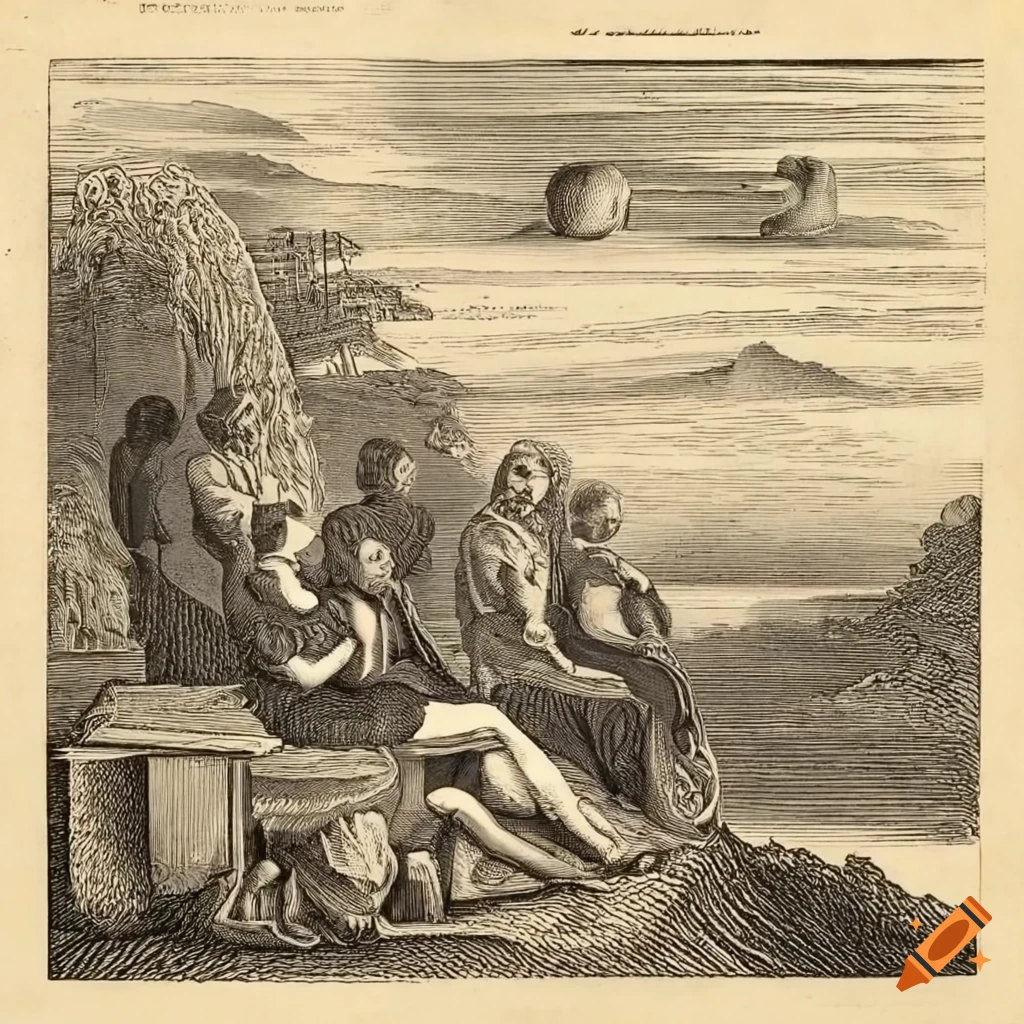 engraving of people dreaming about the future